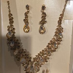 Gold Floral Necklace with Crystal Accents